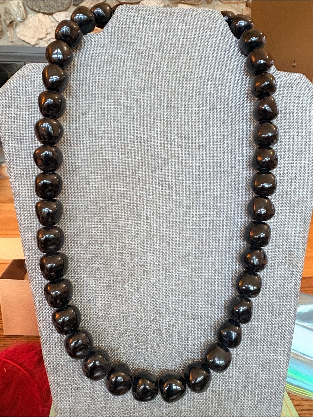 Black Beaded Statement Necklace 23”